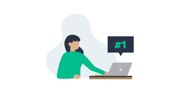 Lady working on a computer on a employee advocacy platform illustration