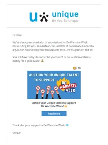 Unique campaign page for De Warmste Week