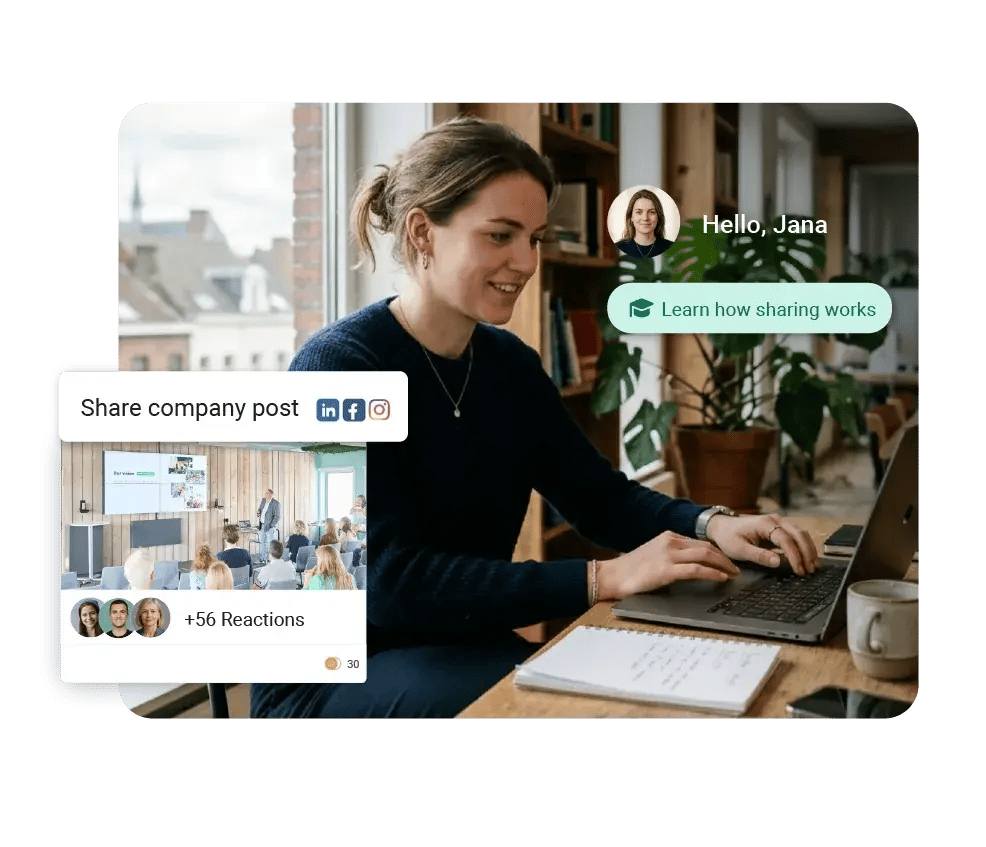 Employee sharing company messages on socials