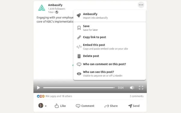 Create social campaign from LinkedIn feed post