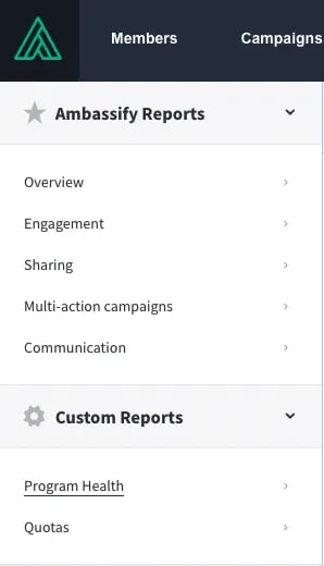 Ambassify Reports backend platform View