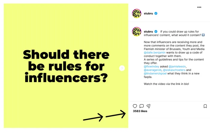 Stubru instagram post Influencer Marketing guidelines