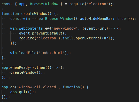 Code snippet: setting up electron