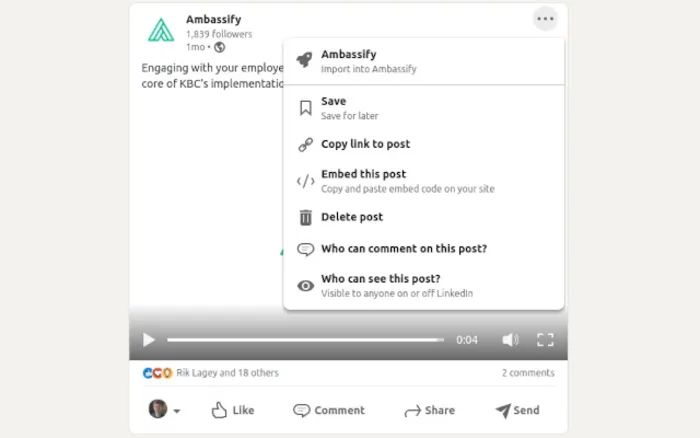 Create social campaign from LinkedIn feed post